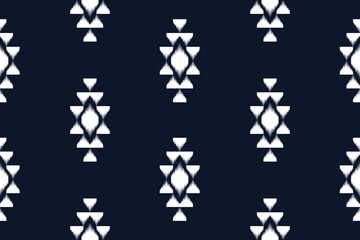 Seamless pattern in tribal style. Folk embroidery and mexican style on blue background, geometric aztec art print for rugs, wallpapers, clothing, shawls, fabrics, textiles.