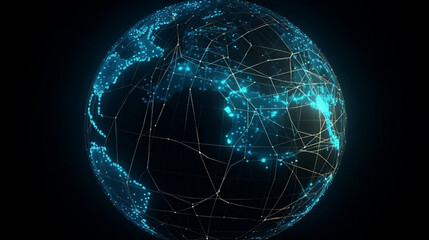 Global Background Connection lines around Earth globe. Generative AI.