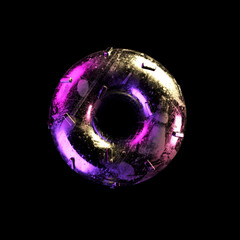 colorful donut isolated on black background. 3D rendering illustration