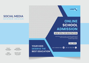 Modern school admission social media post and web banner design template