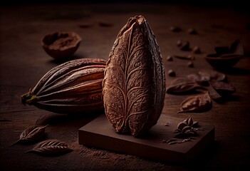 Theobroma cacao, Cocoa bean / engraving. Generative AI - obrazy, fototapety, plakaty