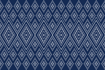 Indigo navy blue geometric traditional ethnic pattern Ikat seamless pattern border abstract design for fabric print cloth dress carpet curtains and sarong Aztec African Indian Indonesian 
