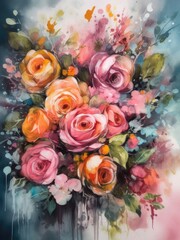 Obraz na płótnie Canvas Painted flower bouquet, AI generated