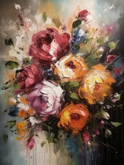 Painted flower bouquet, AI generated