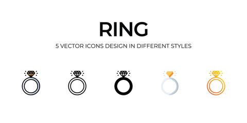 Ring Icon Design in Five style with Editable Stroke. Line, Solid, Flat Line, Duo Tone Color, and Color Gradient Line. Suitable for Web Page, Mobile App, UI, UX and GUI design.