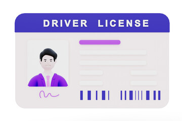 Driver license with photo. Identification or ID card template 3d Illustrations 