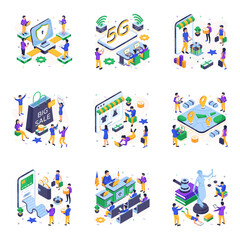 Pack of Technology and Law Colored Illustrations Vectors