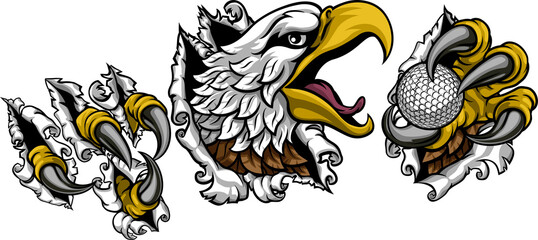 Bald Eagle Hawk Ripping Golf Ball Mascot