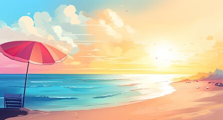 Sunny drawing of a paradise beach. Summer vacations. Generative AI