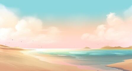 Fototapeta na wymiar Sunny drawing of a paradise beach. Summer vacations. Generative AI