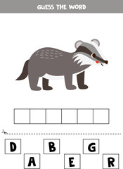 Spelling game for preschool kids. cute cartoon badger.