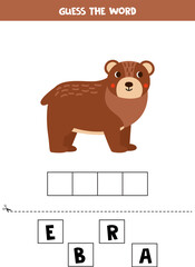 Spelling game for preschool kids. cute cartoon bear.