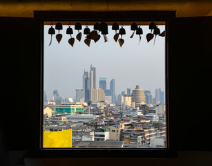 View of Bangkok city from the window of the golden mountain pagoda which is a famous tourist attraction Go out and see the tallest building in Thailand. 