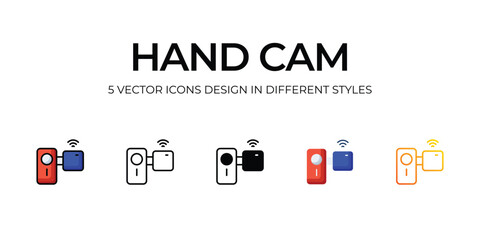 Hand Cam Icon Design in Five style with Editable Stroke. Line, Solid, Flat Line, Duo Tone Color, and Color Gradient Line. Suitable for Web Page, Mobile App, UI, UX and GUI design.