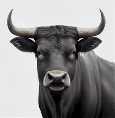 Gordijnen Adult Spanish bull portrait isolated on a white background. Generative AI.  © Victor
