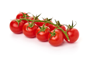 Ripe fresh organic cherry tomatoes, isolated on white background.
