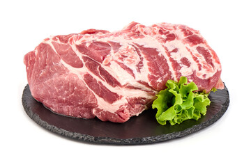 Pork Neck Meat isolated on white Background.