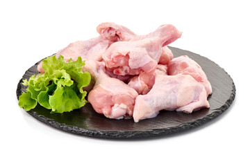 Chicken Drumette, wignette, flat wings on white background.