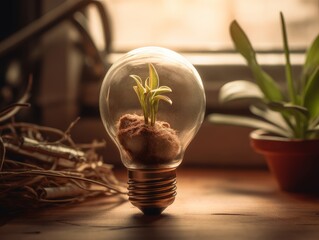 A lightbulb with a sprout growing out of it