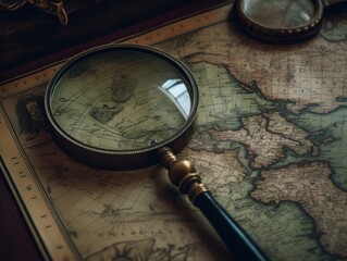 Fototapeta na wymiar A magnifying glass over a world map