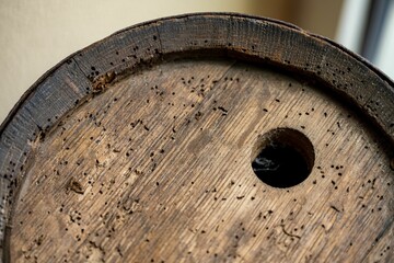 Closeup view of a wooden barrel top part