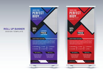 Gym fitness marketing rollup banner design template
