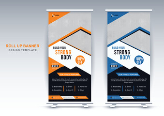 Modern gym fitness business rollup banner design template