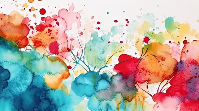 This abstract watercolor background features vibrant hues blending together in fluid patterns, creating a dynamic and colorful effect. Generated by AI.