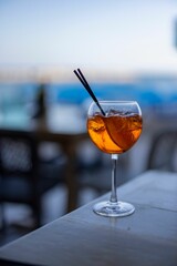 Vertical shot of a refreshing Aperol Spritz cocktail