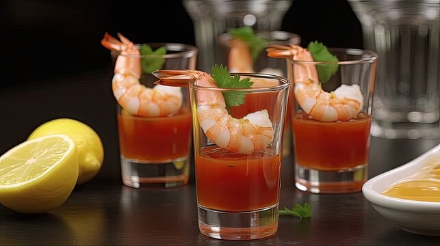Shrimp cocktail shooters are a great way to enjoy the fresh and savory flavors of seafood in a single bite. Generated by AI