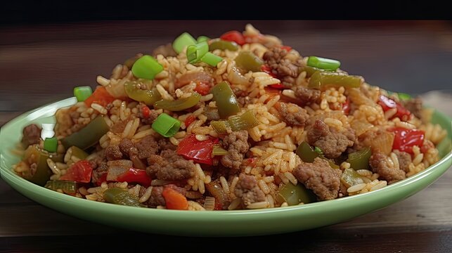 Embrace the warmth and spice of Spicy Cajun dirty rice, cooked with a Southern style flair and showcased in a high-quality 720p cooking video. Generated by AI.