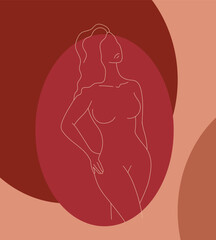 Abstract female silhouette on a background of various shapes. Abstract women beauty. Female body and femininity. Vector art