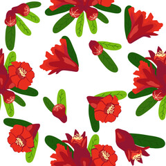 Pomegranate flowers Seamless pattern. Bright leaves and flowers. Shana Tova seamless pattern. Jewish New Year