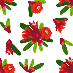 Pomegranate flowers Seamless pattern. Bright leaves and flowers. Shana Tova seamless pattern. Jewish New Year