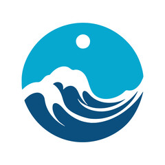 Wave simple minimal logo.Creative sea or ocean illustration. Modern company or corporate element. Abstract geometric icon. Vector illustration. Branding for water. Surf ripple and rive flat blue shape
