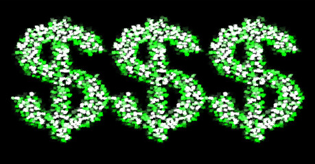 Abstract vector illustration of a dollar sign made of small shredded pieces of paper in the shape of a puzzle