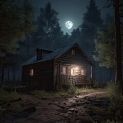 house in the woods. Generative Ai