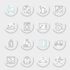 Dry cleaning line icon set, laundry symbols collection, vector sketches, neumorphic UI UX buttons, dry cleaning icons, washing signs linear pictograms, editable stroke