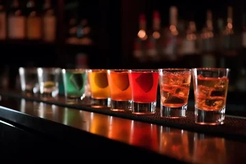 Fotobehang Bar counter with drinks, macro, Generative AI © Andrii Fanta