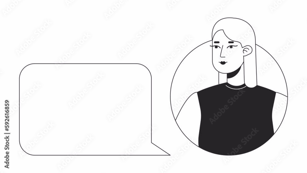 Aufkleber user with chat bubble bw animation. animated woman avatar typing answer 2d flat monochromatic thin l