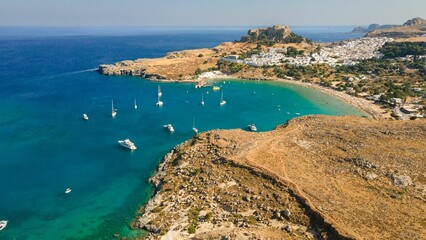Aerial view of the Rhodes island at daytime in Greece