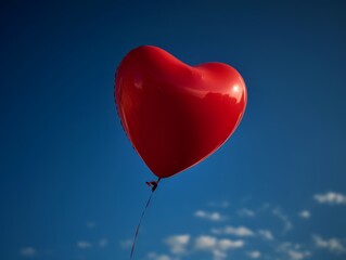 Fototapeta na wymiar A red heart-shaped balloon against a blue sky