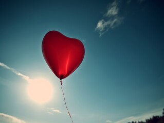 Plakat A red heart-shaped balloon against a blue sky