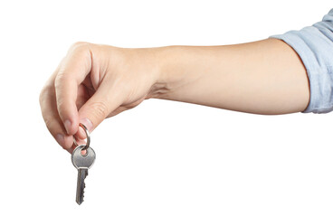 Hand holding a key, cut out
