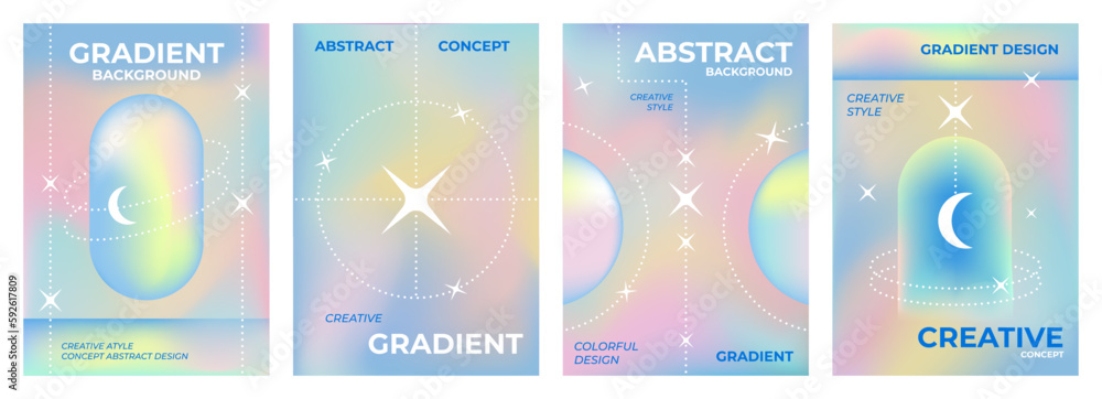 Aufkleber pastel gradients. 3d design posters. abstract patterns. modern graphic elements. fluid frames. stars