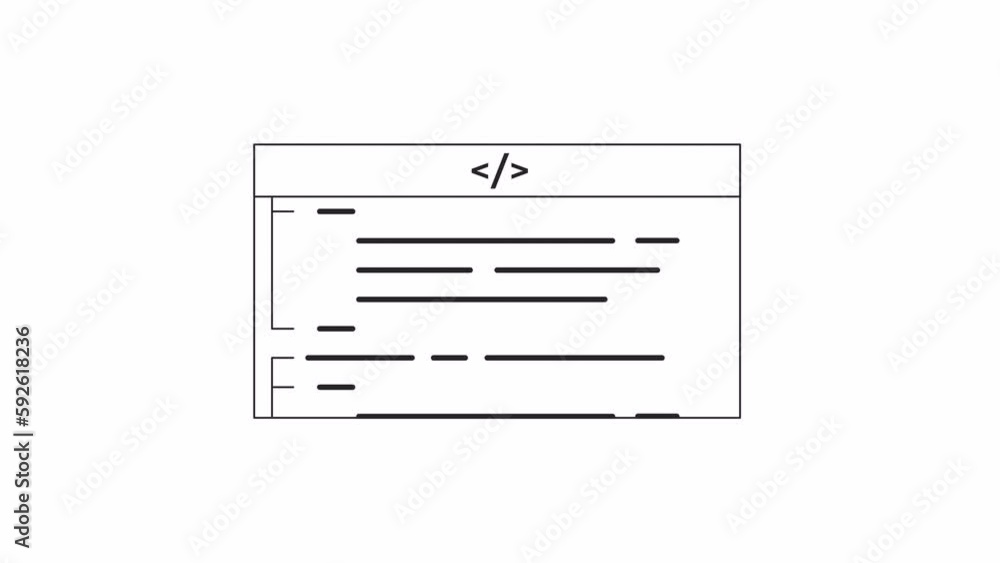 Fototapete Animated bw writing HTML script. Black and white thin line icon 4K video footage for web design. Programming isolated monochromatic flat element animation with alpha channel transparency
