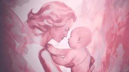 Happy mothers day Image where Mom is playing with baby. Generative AI