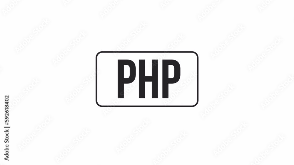 Fototapete Animated bw PHP language button. Black and white thin line icon 4K video footage for web design. Scripting isolated monochromatic flat element animation with alpha channel transparency