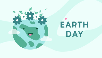 Earth Day. Vector illustration of the planet in cartoon style. Design for banner or card environmental protection.