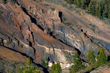 Different layers of Volcanic sediment at mount Teide Canary Islands